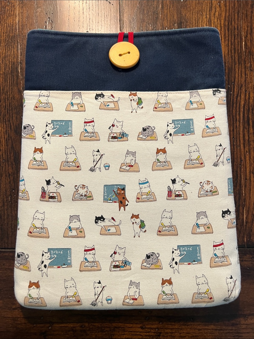 Handmade 12” Laptop/Tablet/iPad Sleeve with Front Pocket and Cats at School